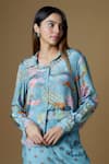 Buy_Zal From Benaras_Blue Viscose Sequins, Cut Work Collared Abstract Floral Print Shirt With Pant _Online_at_Aza_Fashions