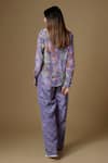 Shop_Zal From Benaras_Purple Viscose Sequins, Cut Work Collared Abstract Flora Print Shirt With Pant _at_Aza_Fashions