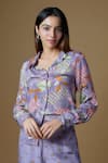 Buy_Zal From Benaras_Purple Viscose Sequins, Cut Work Collared Abstract Flora Print Shirt With Pant _Online_at_Aza_Fashions