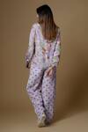 Shop_Zal From Benaras_Pink Viscose Sequins, Cut Work Collared Abstract Leaf Print Shirt With Pant _at_Aza_Fashions