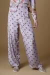 Zal From Benaras_Pink Viscose Sequins, Cut Work Collared Abstract Leaf Print Shirt With Pant _Online_at_Aza_Fashions