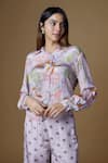 Buy_Zal From Benaras_Pink Viscose Sequins, Cut Work Collared Abstract Leaf Print Shirt With Pant _Online_at_Aza_Fashions