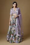 Buy_Zal From Benaras_Purple Viscose Beads Plunge Neck Abstract Floral Print Lehenga Set_at_Aza_Fashions