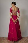 Shop_Zal From Benaras_Pink Georgette Beads, Mirrors V-neck Work Lehenga Set_at_Aza_Fashions