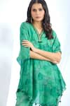 Shop_Basil Leaf_Green Chinon Chiffon Printed Scenaric V-neck Kurta With Pant _Online_at_Aza_Fashions