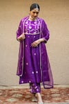 Buy_Sobariko_Purple Silk Woven Gullista Round Neck Yoke Kurta Pant Set _at_Aza_Fashions