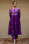 Shop_Sobariko_Purple Silk Woven Gullista Round Neck Yoke Kurta Pant Set _at_Aza_Fashions