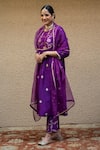 Shop_Sobariko_Purple Silk Woven Gullista Round Neck Yoke Kurta Pant Set _Online_at_Aza_Fashions