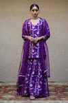 Buy_Sobariko_Purple Silk Woven Bahar V Neck Kurta Sharara Set _at_Aza_Fashions