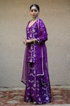 Sobariko_Purple Silk Woven Bahar V Neck Kurta Sharara Set _at_Aza_Fashions