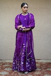 Shop_Sobariko_Purple Silk Woven Chand Bloom Motif Round Neck Butti Kurta Sharara Set _at_Aza_Fashions