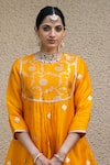 Buy_Sobariko_Orange Silk Woven Phoolista Round Neck Yoke Kurta Pant Set _Online_at_Aza_Fashions