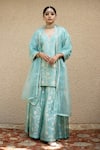 Buy_Sobariko_Green Silk Woven Mughal Bloom V Neck Kurta Sharara Set _at_Aza_Fashions