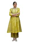 Sobariko_Green Silk Woven Phool Jaal Round Neck Kurta Pant Set _Online_at_Aza_Fashions