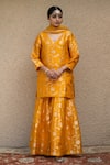 Buy_Sobariko_Orange Silk Woven Noor Bahar V Neck Kurta Sharara Set _at_Aza_Fashions