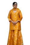 Sobariko_Orange Silk Woven Noor Bahar V Neck Kurta Sharara Set _Online_at_Aza_Fashions