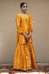 Sobariko_Orange Silk Woven Noor Bahar V Neck Kurta Sharara Set _at_Aza_Fashions