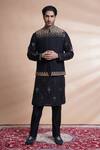 Buy_House Of Supriya_Black Raw Silk Embroidered Leaf Shoulder Front Nehru Jacket_at_Aza_Fashions