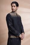 Buy_House Of Supriya_Black Raw Silk Embroidered Leaf Shoulder Front Nehru Jacket
