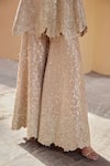 Buy_Osaa by Adarsh_Beige Tissue Silk Embroidered Zardosi Deep U Neck Top And Flared Pant Set _Online_at_Aza_Fashions