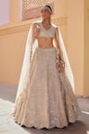 Buy_Osaa by Adarsh_Beige Tissue Silk Embroidered Zardosi V Neck And Aari Blouse Lehenga Set _at_Aza_Fashions