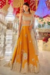 Buy_Osaa by Adarsh_Orange Organza Embroidered Zardosi Round Aari Blouse Lehenga Set _at_Aza_Fashions