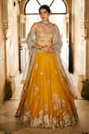 Osaa by Adarsh_Orange Organza Embroidered Zardosi Round Aari Blouse Lehenga Set _Online