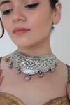 Buy_Anana_Silver Plated Rutvi Floral Carved Tribal Choker _at_Aza_Fashions