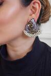Shop_Anana_White Beads Shirin Ban Peacock Carved Earrings _at_Aza_Fashions