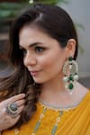 Buy_Anana_Green Beads, Stones Tashi Geometric Carved Earrings _at_Aza_Fashions