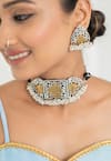 Shop_Anana_Gold Plated Stones Adwika Floral Carved Choker Set _at_Aza_Fashions