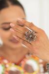 Buy_Anana_Silver Plated Beads Jilmil Geometric Carved Ring _at_Aza_Fashions