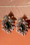 Shop_Anana_Green Stones Kashvi Bird Carved Earrings _at_Aza_Fashions
