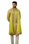 Buy_Kasbah_Yellow Silk Embroidered Mirror Kurta _Online_at_Aza_Fashions