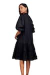 Shop_Deepika Arora_Black Cotton Closed Round Pleated Frill A-line Dress 