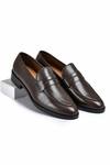Buy_Wednesday Lifestyle_Brown Cut Work George Brushoff Leather Penny Strap Loafers _at_Aza_Fashions