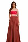 Shop_Pallavi Jaipur_Red Silk Embroidery Bandeau Neck String Top And Skirt Set 