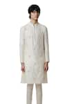 House of KOA_Off White Kurta Chanderi Embroidered Silk Zen Garden Louts Motif With Pant _at_Aza_Fashions