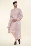 Shop_Prima Czar_Pink Net Embroidery Abstract Sherwani And Pant Set _at_Aza_Fashions