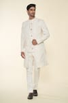 Buy_Prima Czar_Ivory Organza Silk Embroidery Thread Indo Western Jacket With Pant _at_Aza_Fashions