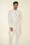 Shop_Prima Czar_Ivory Organza Silk Embroidery Thread Indo Western Jacket With Pant _Online_at_Aza_Fashions