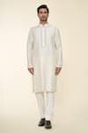 Prima Czar_Ivory Silk Embroidery Buttis Kurta With Pant _Online_at_Aza_Fashions