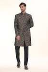 Buy_Prima Czar_Black Jacquard Embellishment Geometric Sherwani _at_Aza_Fashions