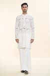 Prima Czar_Off White Net Textures Jacket And Kurta Set _Online_at_Aza_Fashions