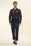 Prima Czar_Black Jacquard Textures Floral Tuxedo Blazer And Pant Set _Online_at_Aza_Fashions