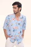 Shop_Prima Czar_Sky Blue Rayon Print Floral Shirt _Online_at_Aza_Fashions