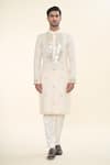 Prima Czar_Ivory Blended Fabric Embroidery Mirror Kurta _Online_at_Aza_Fashions