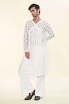 Buy_Prima Czar_White Viscose Blend Textures Geometric Angrakha Kurta _at_Aza_Fashions