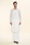 Prima Czar_White Viscose Blend Textures Geometric Angrakha Kurta _Online_at_Aza_Fashions