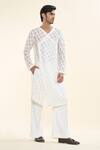 Buy_Prima Czar_White Viscose Blend Textures Geometric Angrakha Kurta _Online_at_Aza_Fashions